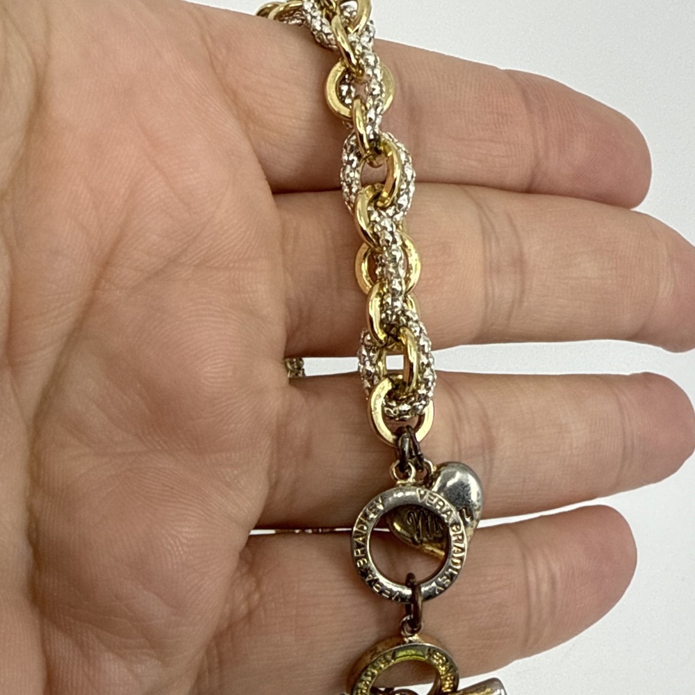 Vera Bradley Signed 6" Twisted Silver & Gold Tone Toggle Link Bracelet